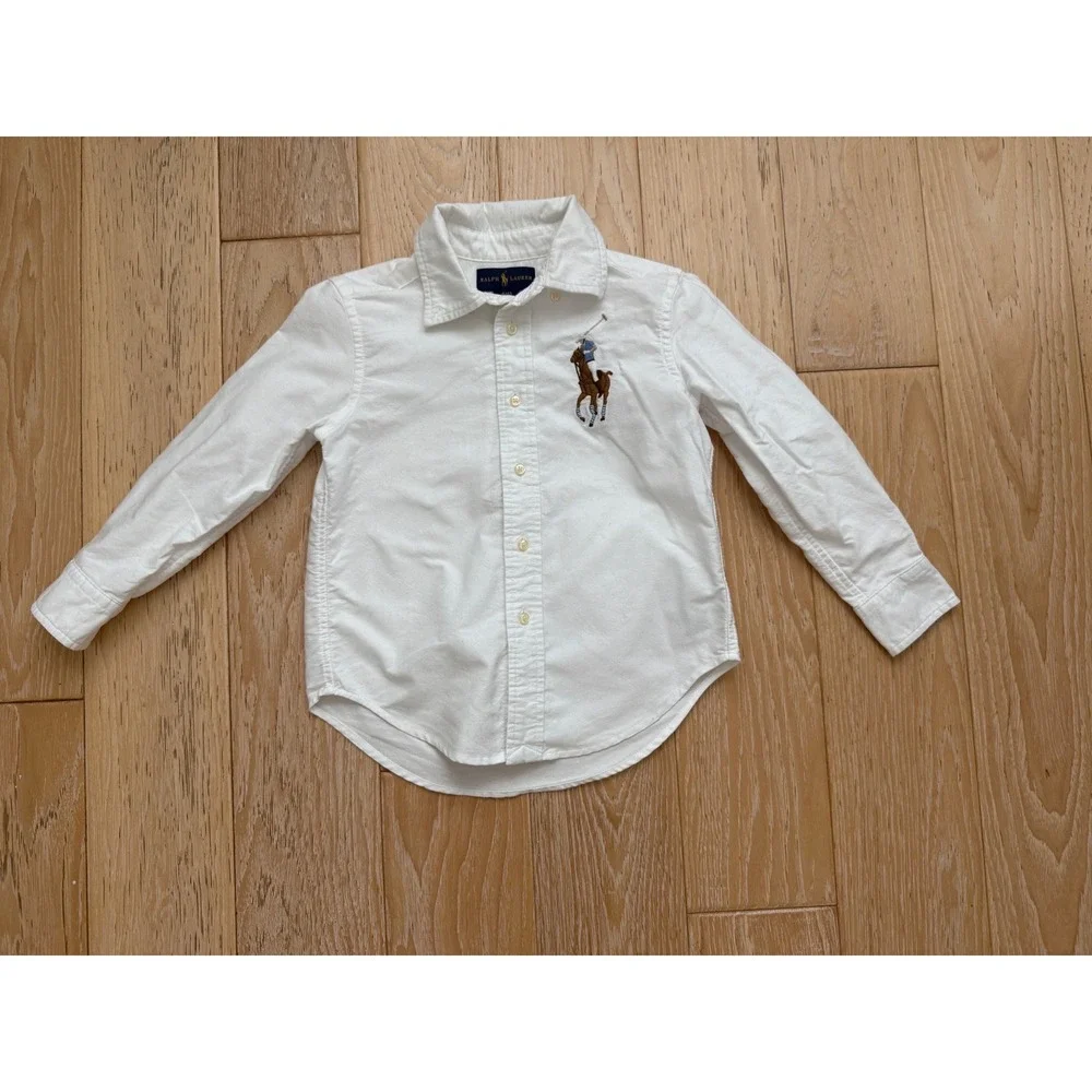 RALPH LAUREN Boys Cotton Big Pony Button Down Shirt Size Four 4T Preppy Classic